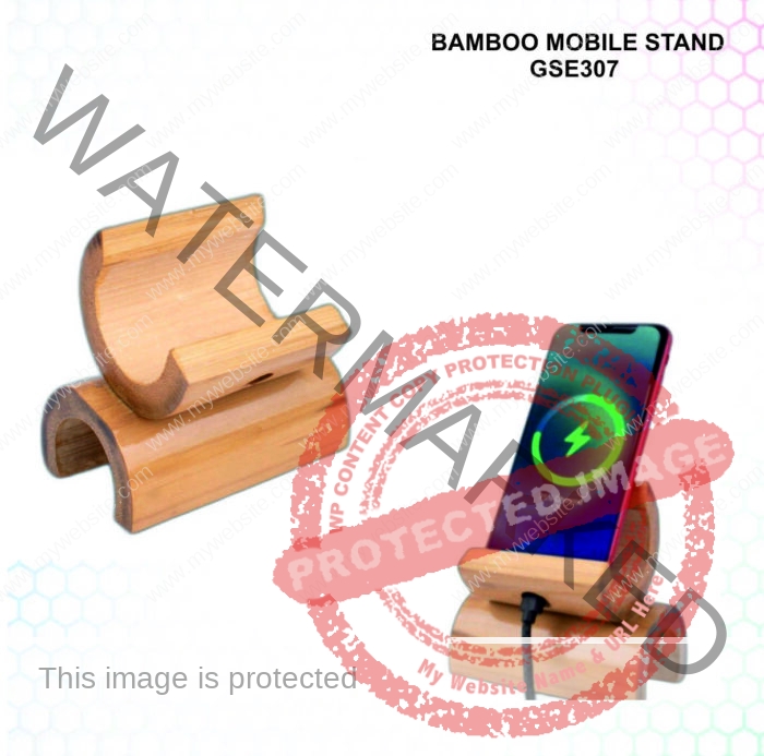 Bamboo Half Moon Phone Stand With Mobile Charging Hole