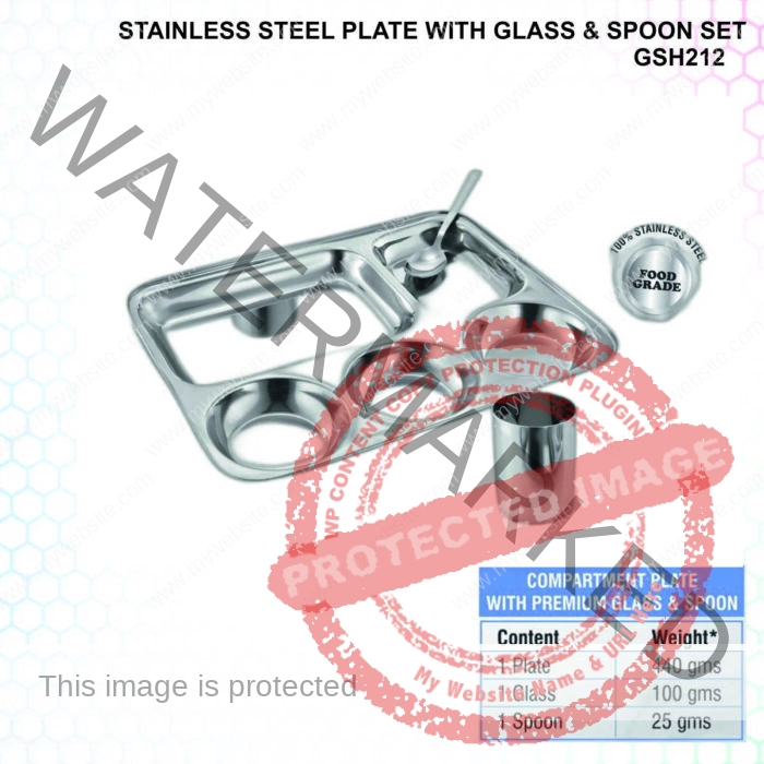 Stainless Steel Plate With Premium Glass And Spoon Set of 3